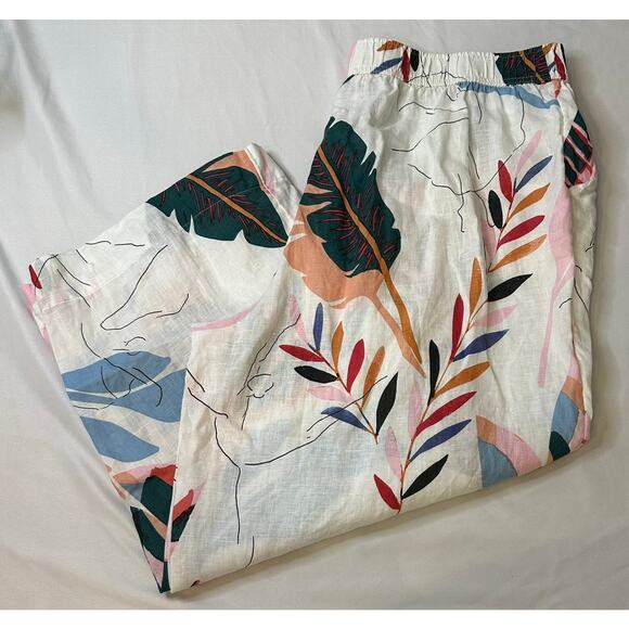 Cynthia Rowley Women's Plus 100% Linen Lightweight Leaf Print Pull-On Pants 2X - Picture 2 of 7